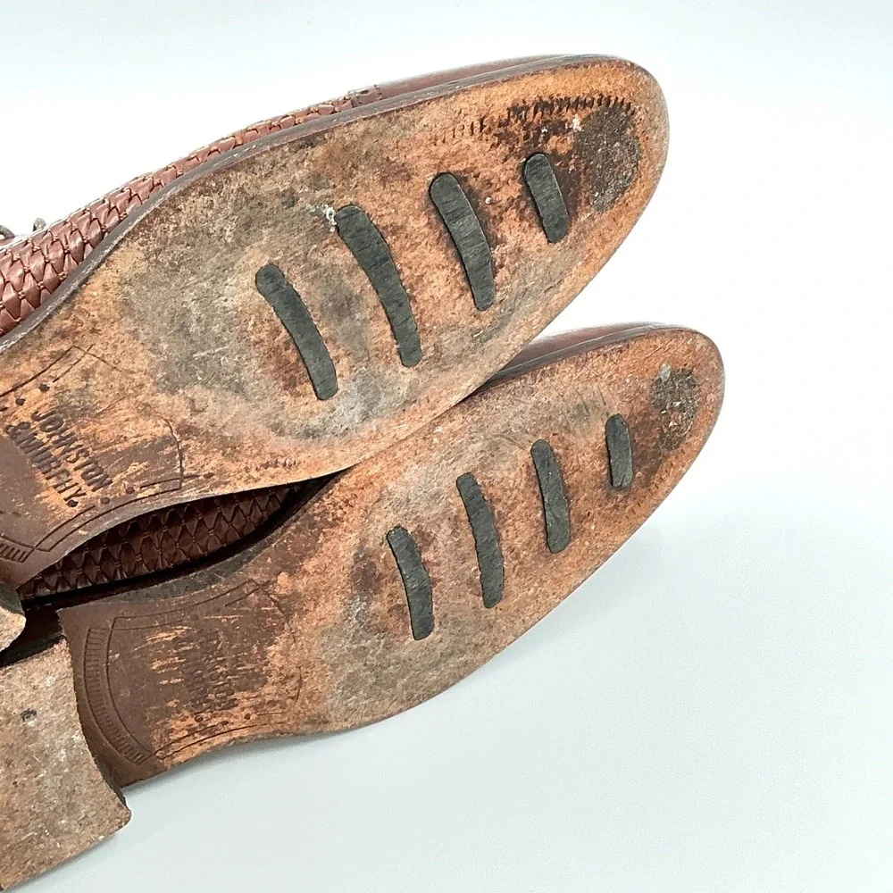 Johnston & Murphy Mens Size 9.5 Brown Woven Leather Cap Toe Oxford Brogue Shoes